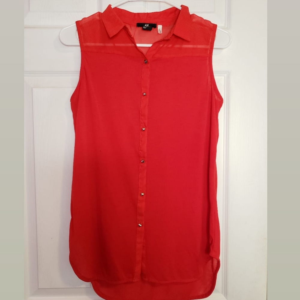 WOMENS RED H&M BUTTON DOWN TANK TOP